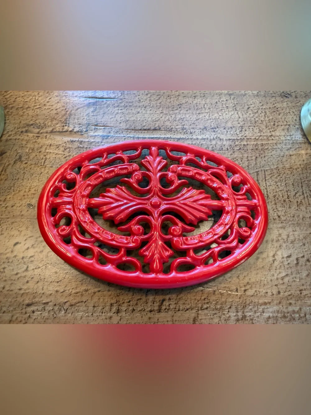 Vintage French Le Creuset Cerise Red Cast Iron Trivet